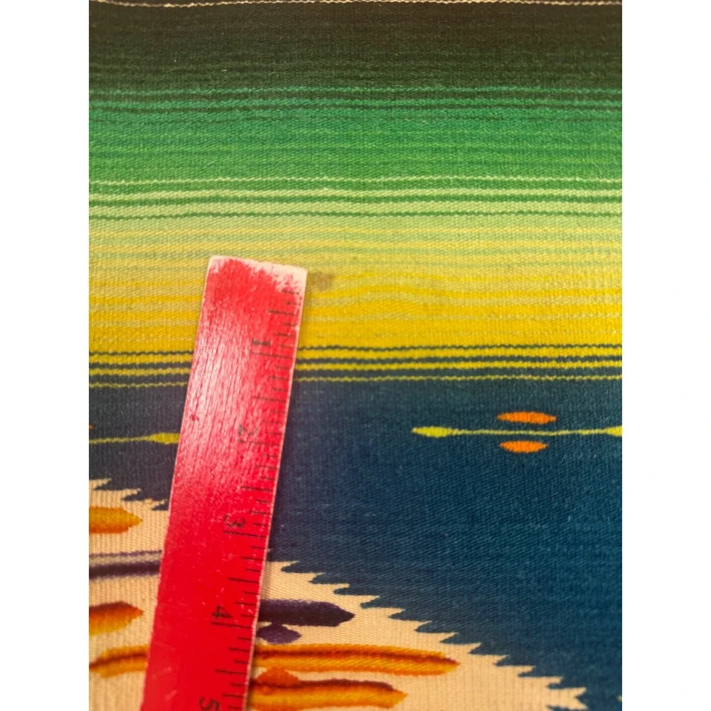 Antique Southwestern Serape Blanket Rug‎ Table Runner Fringe Teal Diamond